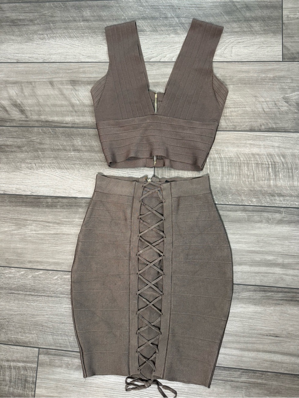Marciano Brown Lace-Up Bandage Pencil Skirt